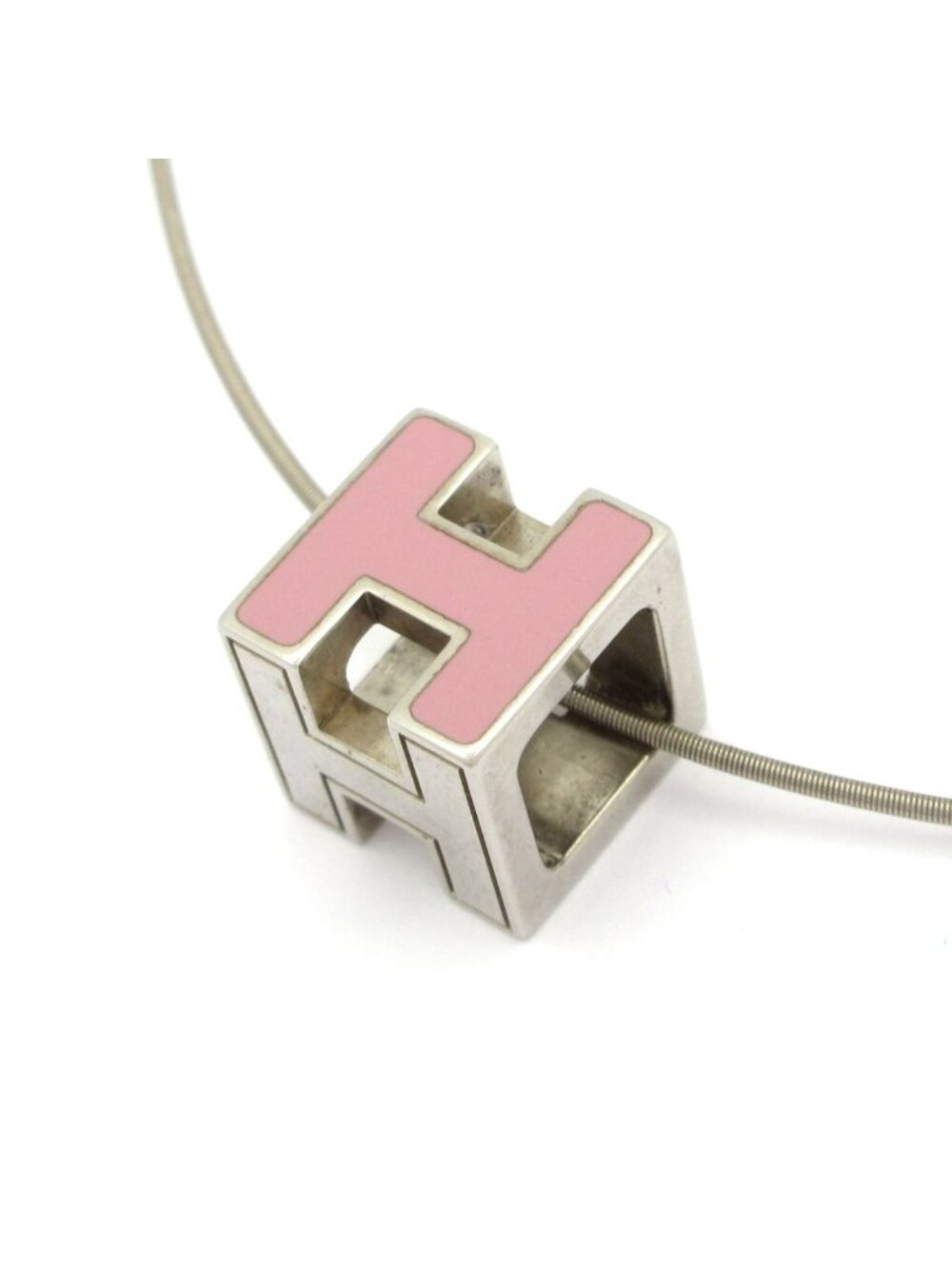 Hermes Necklace Cage D'h Silver Pink